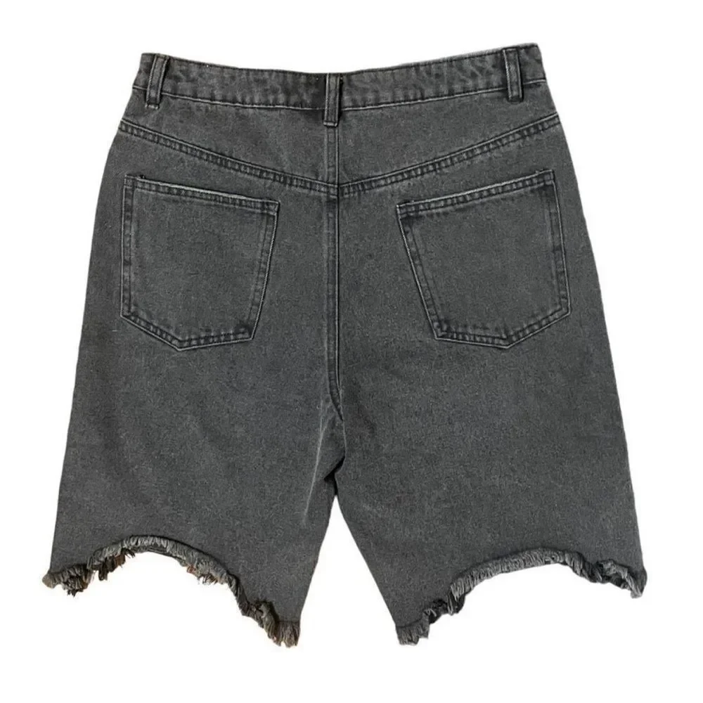 Denim Shorts Cutoff Frayed High Rise Black Size Medium NWT - Picture 3 of 4